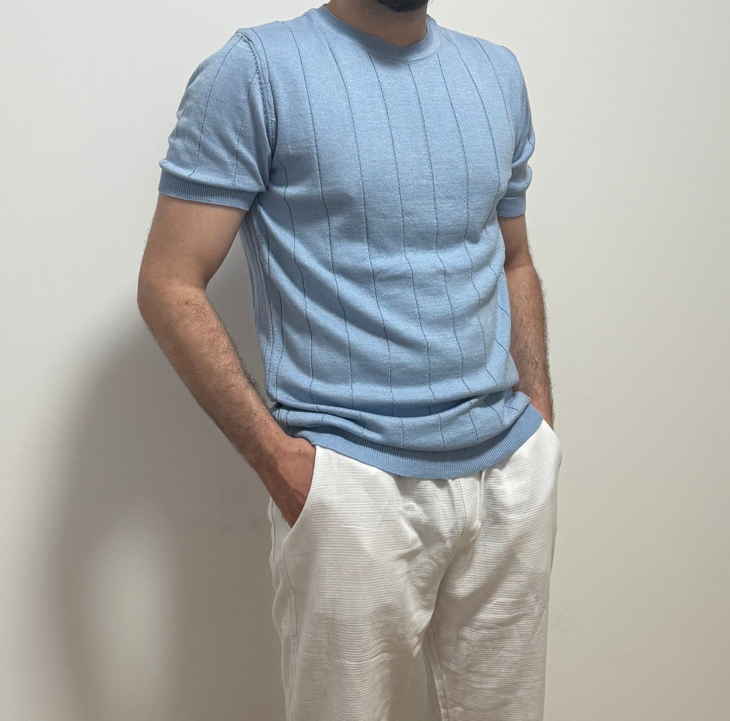 Strick-T-Shirt – Hellblau