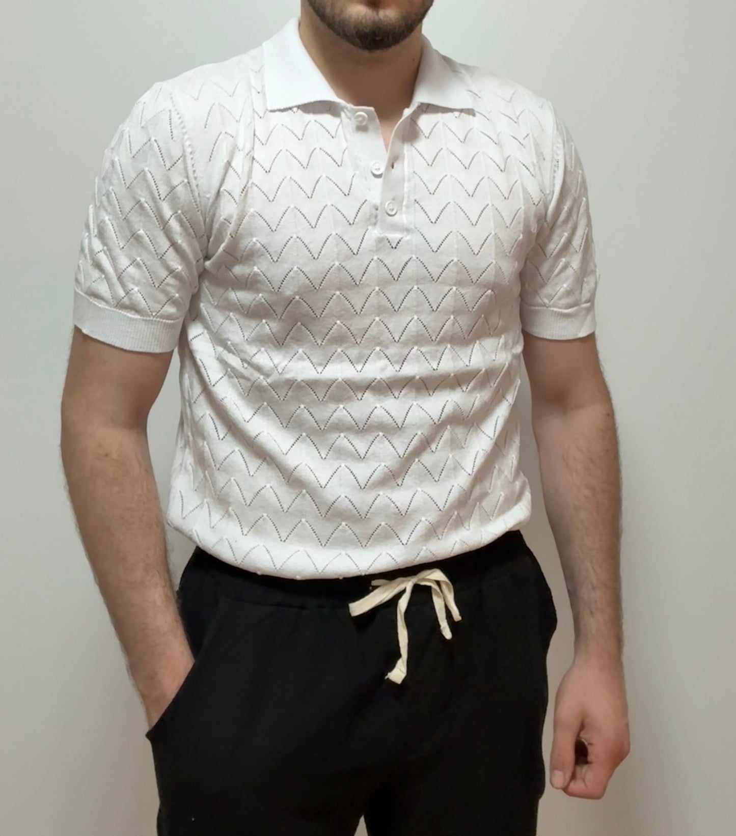 Strick-Poloshirt – Weiß