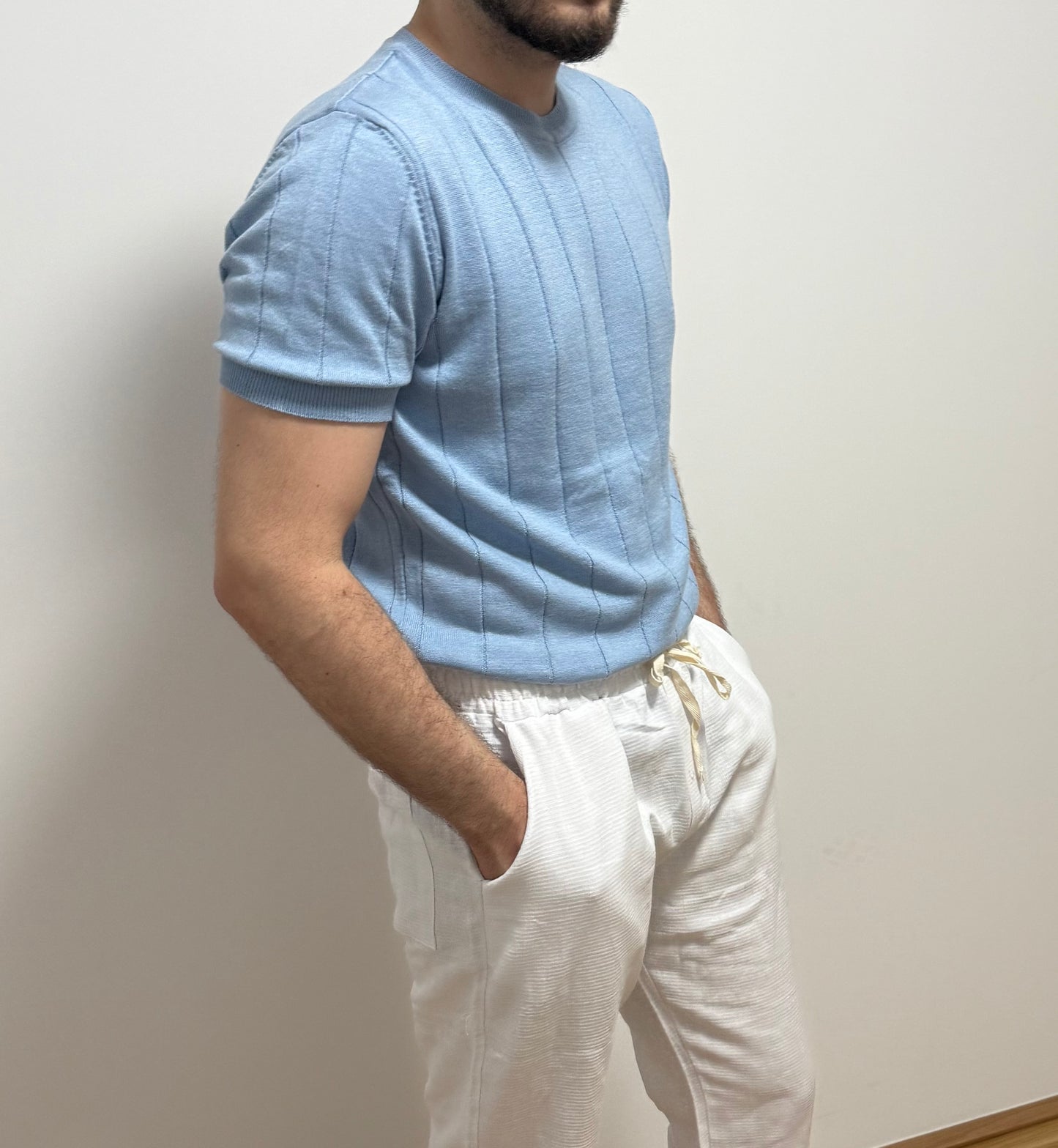 Strick-T-Shirt – Hellblau