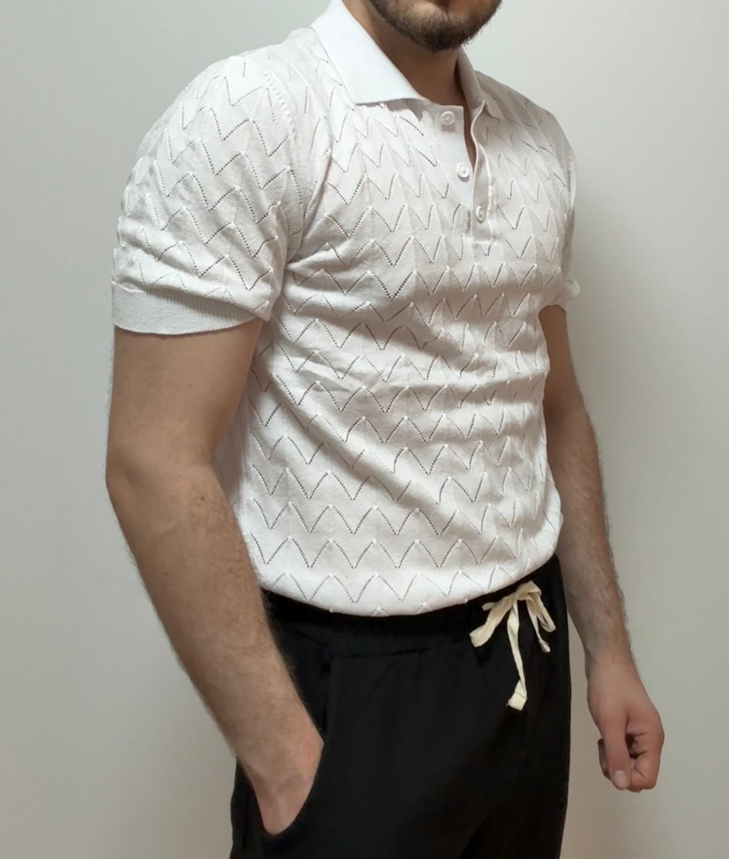 Strick-Poloshirt – Weiß