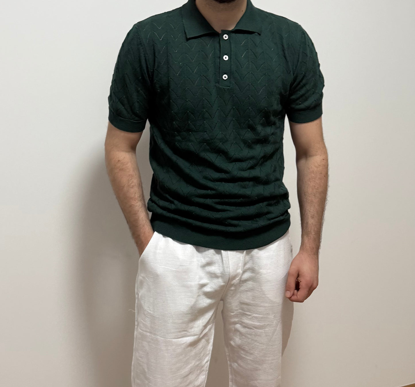 Strukturiertes Polo-Shirt – Dunkelgrün