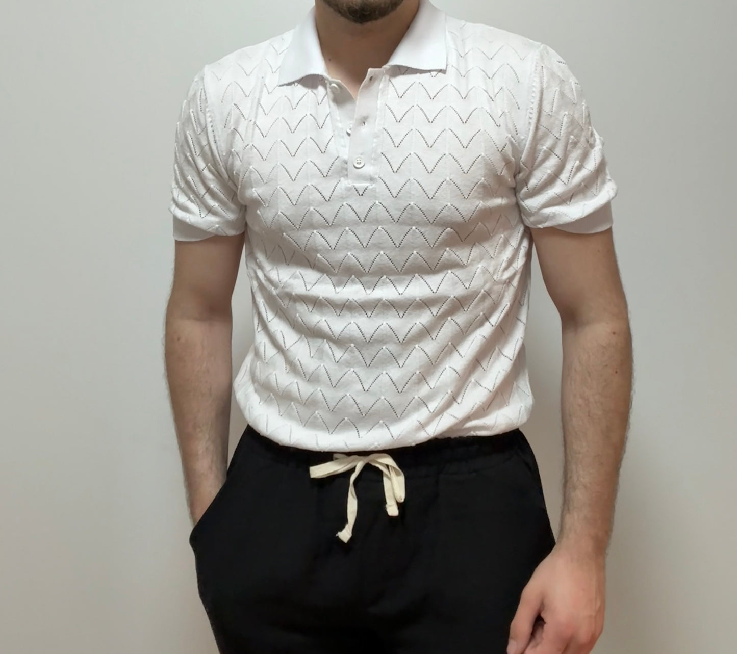 Strick-Poloshirt – Weiß