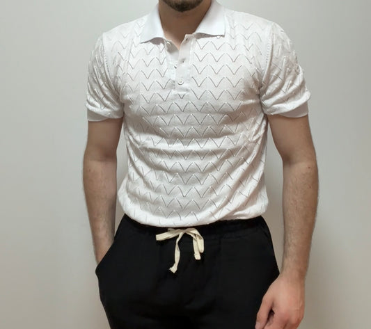 Strick-Poloshirt – Weiß