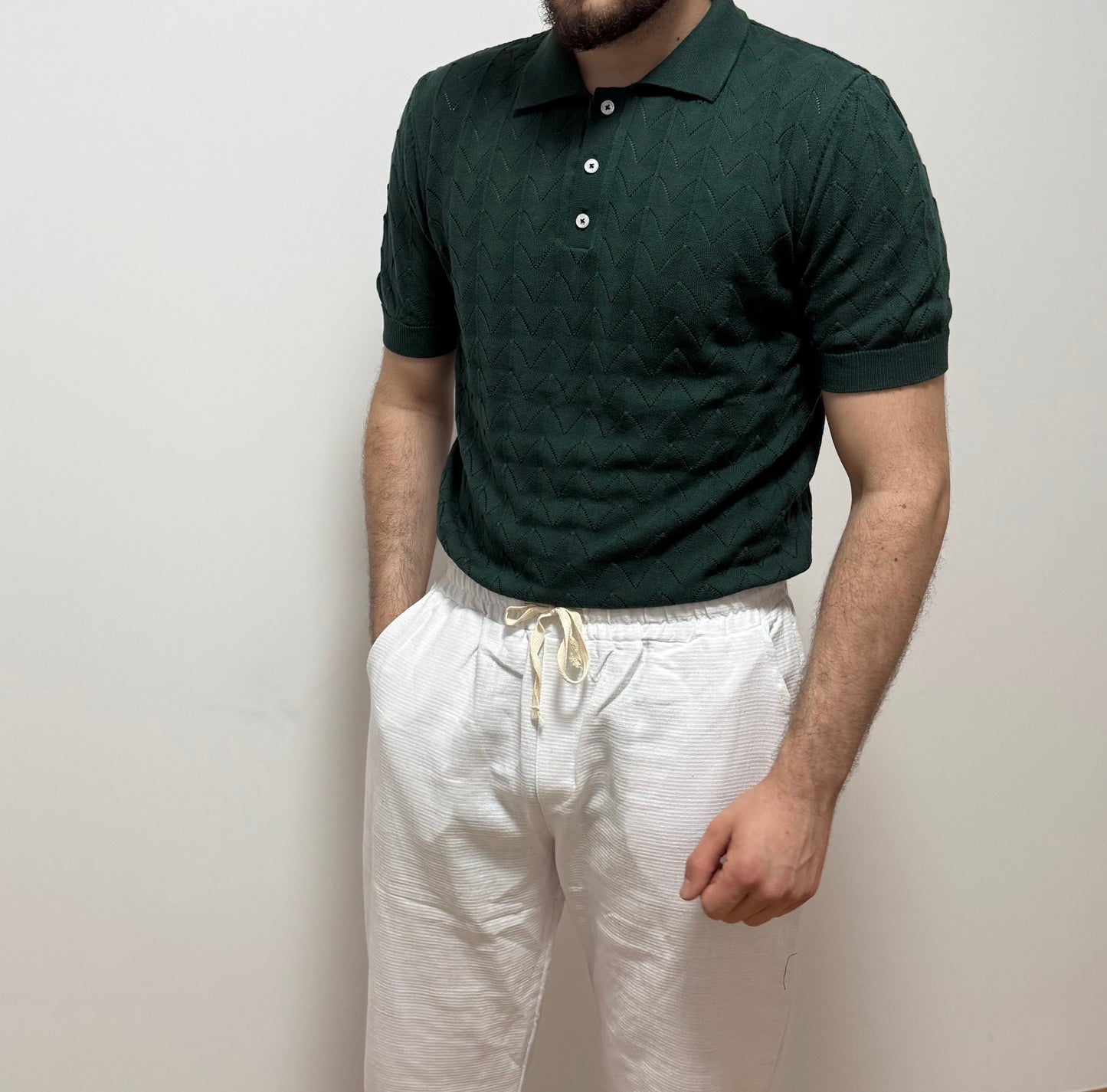 Strukturiertes Polo-Shirt – Dunkelgrün