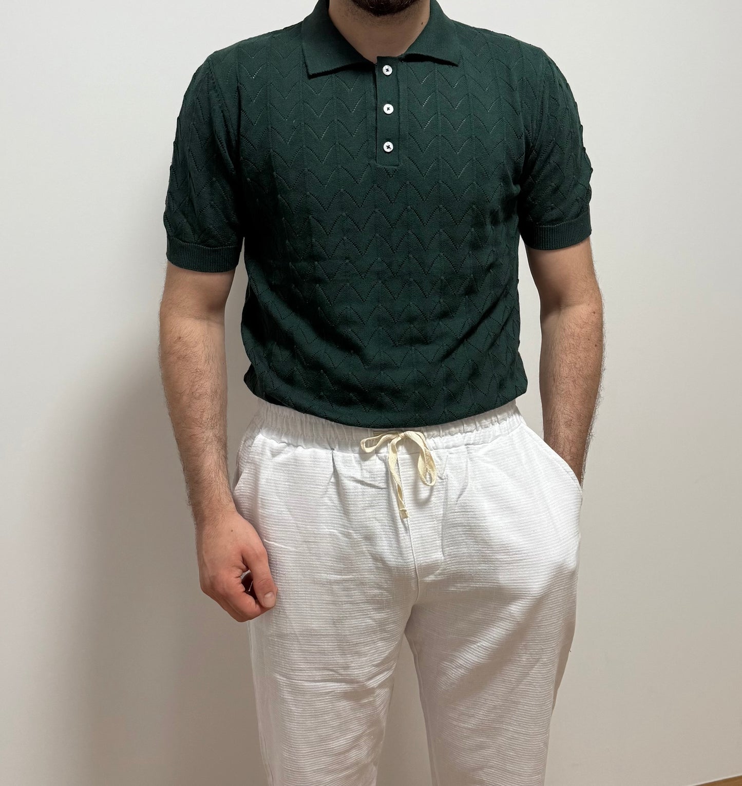 Strukturiertes Polo-Shirt – Dunkelgrün