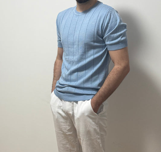 Strick-T-Shirt – Hellblau