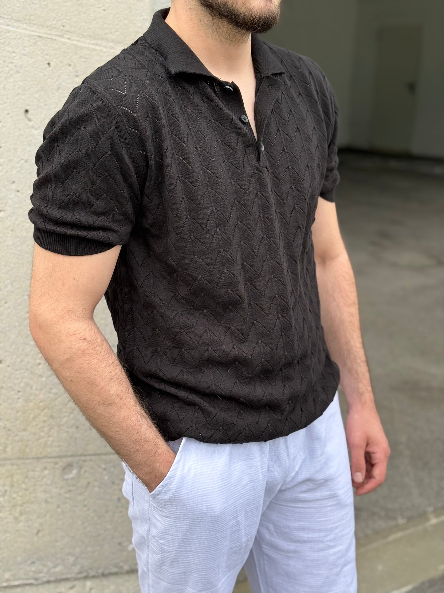 Strukturiertes T-Shirt – Schwarz