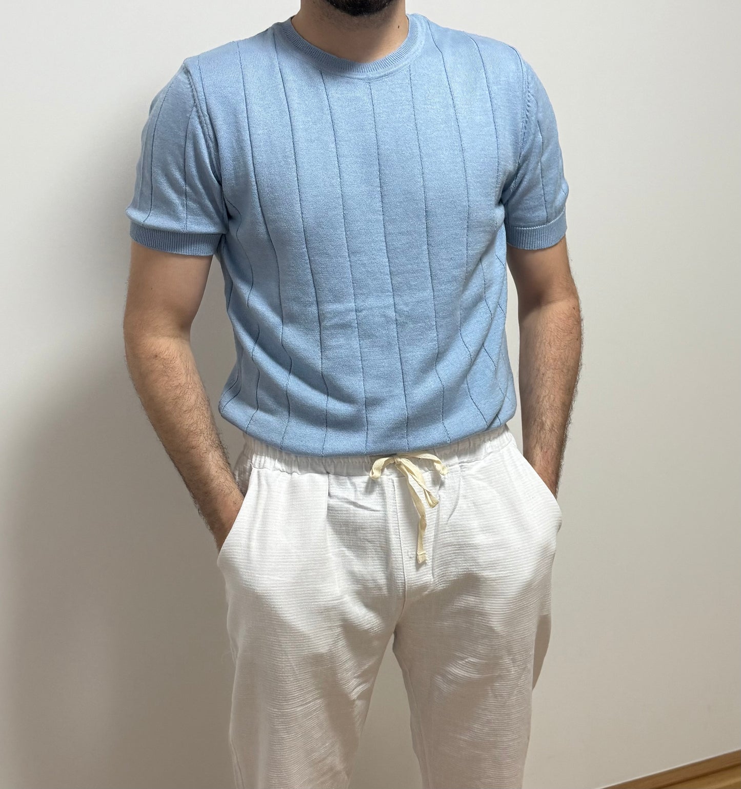 Strick-T-Shirt – Hellblau