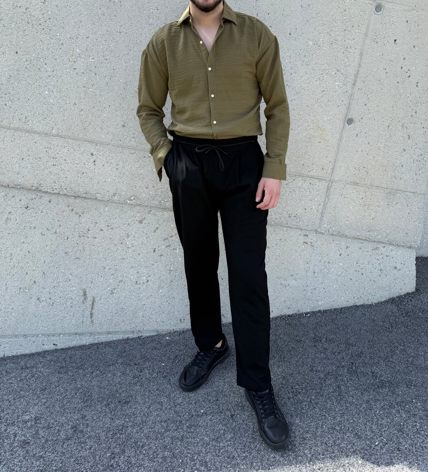 Oversize Hemd – Olivgrün mit Struktur