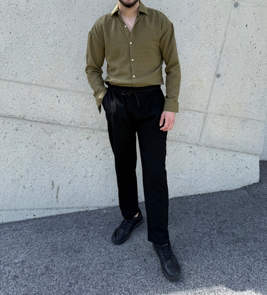 Oversize Hemd – Olivgrün mit Struktur