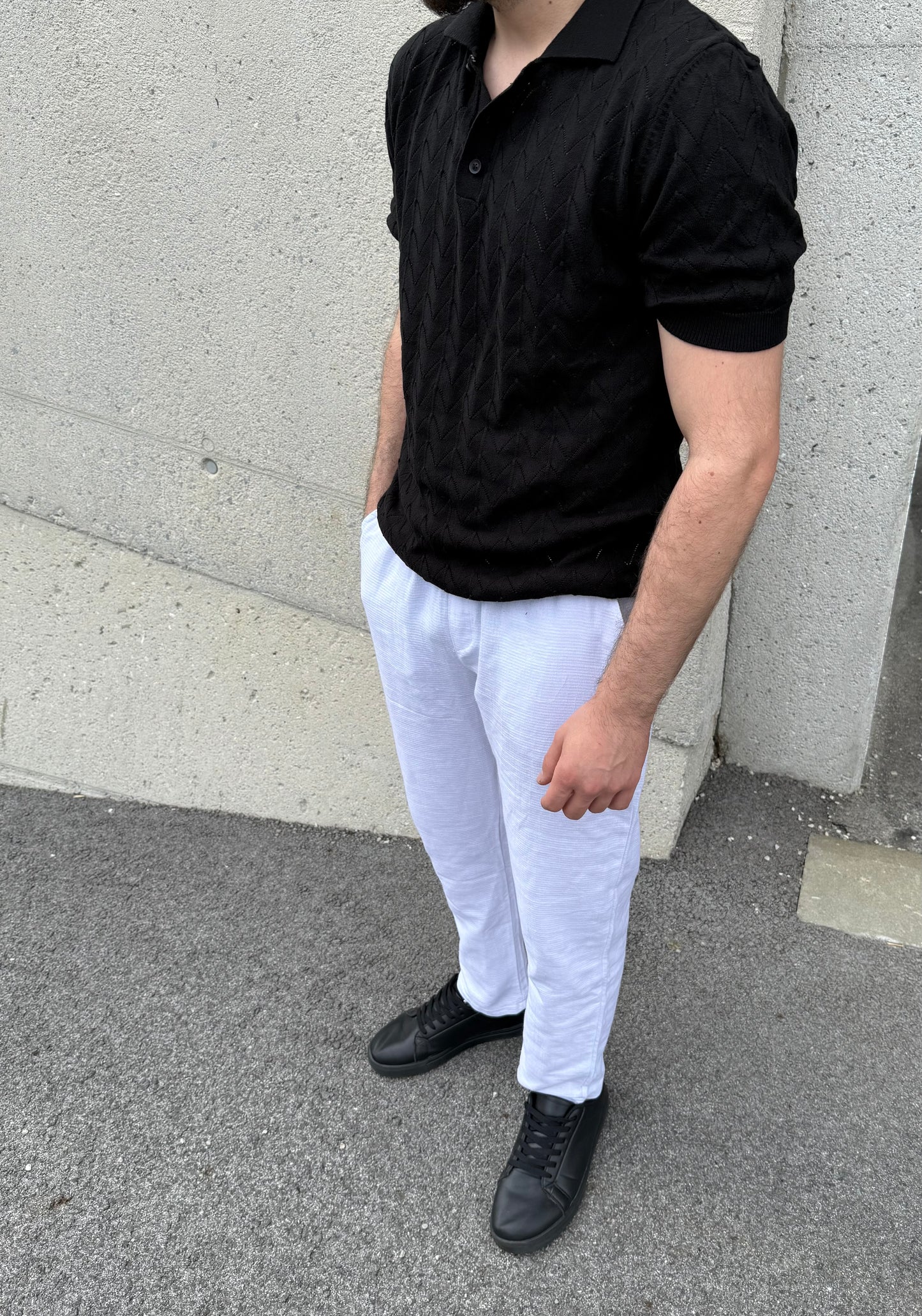 Strukturiertes T-Shirt – Schwarz