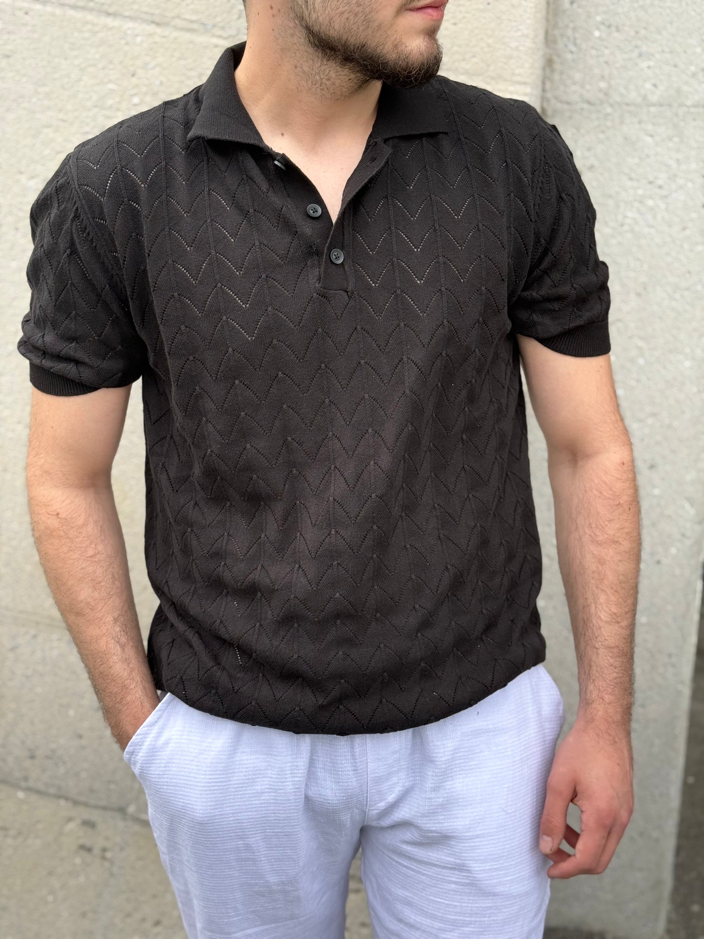 Strukturiertes T-Shirt – Schwarz