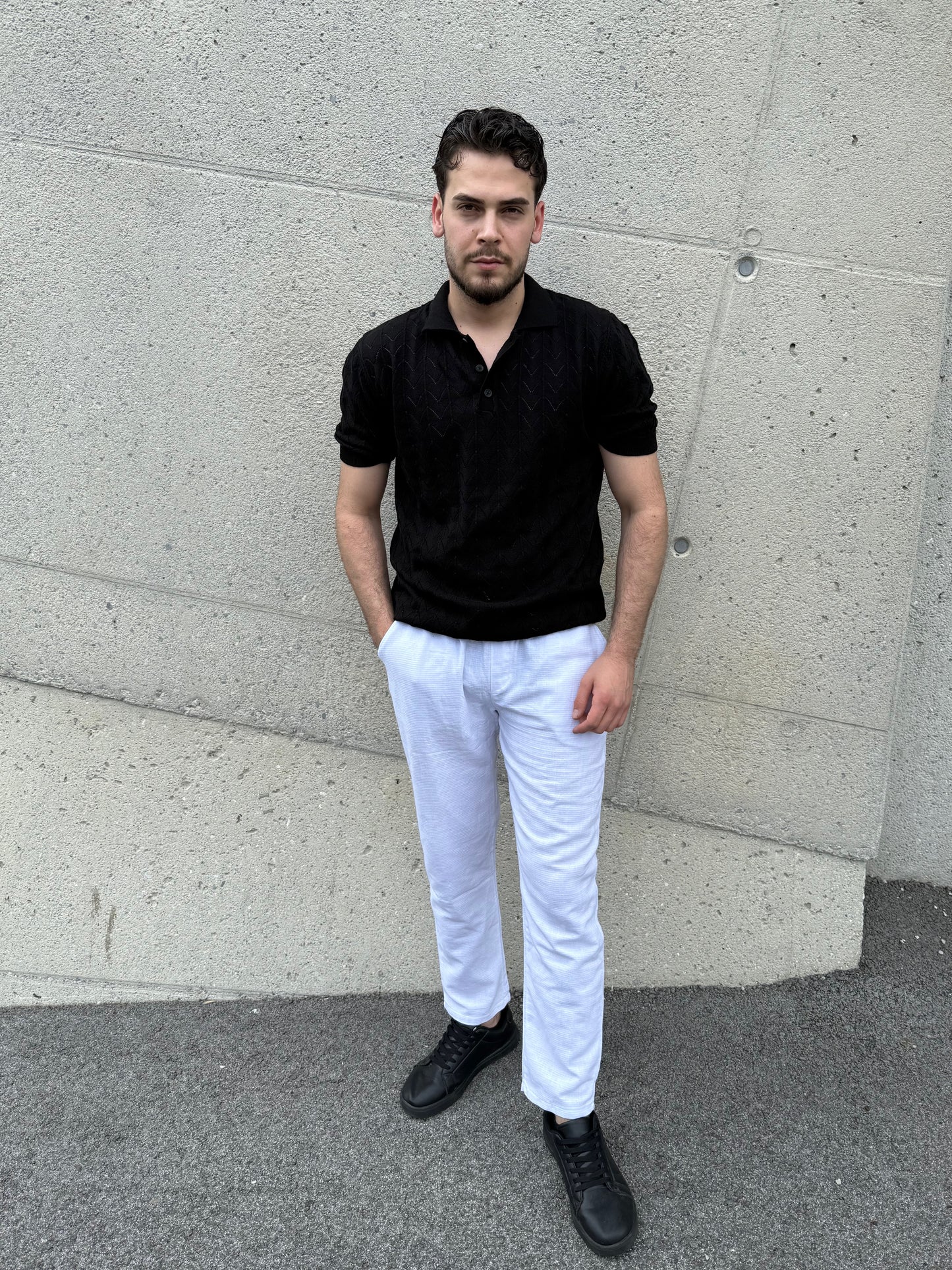 Strukturiertes T-Shirt – Schwarz