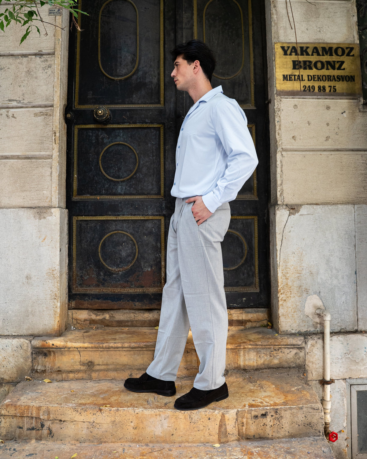 Relaxed-Fit Stoffhose - Grau